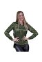Khaki Lightly Draped Satin Woven Women's Shirt with Bellows Back - 2