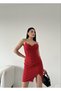 Women's Rope Strap Short Mini Slit Sweetheart Neckline Evening Dress Lycra Fabric Dress Red - 5