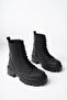 Women's Black Matte Lace-Up and Zippered Boots - 3