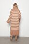 Zippered Collar Thin Striped Knitwear Dress Vi̇zon - 5