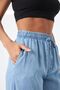 Denim Wide Leg Trousers with Elastic Waist and Laces - 5