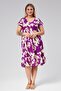 Plus Size V-Neck Short Sleeve Woven Ethnic Pattern Viscon Comfort Dress Purple - 6