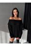 Black Women's Off-the-Shoulder Oversize Knitwear Sweater - 2