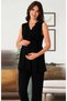 Effortt 8034 Black Collar Lace Patterned Maternity Pajamas Set with Dressing Gowns - 2