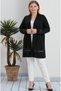 Women's Plus Size Knitted Midi Length Flexible Cardigan with Guipure Stone Detail on Sleeves and Hem - 5
