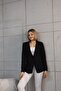 Women's Short Buttoned Blazer Jacket Black Polyester