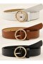 3-Piece Belt Set with Gold Buckle, Standard Length, Black Tan White