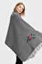 Women's Knitwear Brass Knitted Embroidered Wool Shawl Smoked - 3