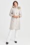 Women's Hooded Checkered Long Quilted Coat Beige - 2
