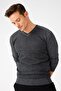 Men's Front Striped V-Neck Knitwear Sweater Smoked - 5