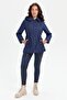 Women's Hooded Waist-Tie Short Quilted Coat Navy Blue