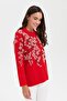 Women's Stand Collar Floral Wool Jacket Coral - 7