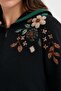 Women's Hooded Shoulder Embroidered Araboy Wool Cardigan Black - 2