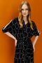 Women's Shirt Collar Pearl Buttoned Combed Cotton Dress Black/ecru - 3