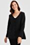 Women's V-neck Shoulder and Pocket Felt Embroidered Wool Jacket Black - 8