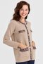 Women's Crew Neck Tasseled Square Accessory Wool Jacket Red Beige