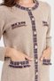 Women's Crew Neck Tasseled Square Accessory Wool Jacket Red Beige - 2