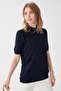 Women's Lycra Short Sleeve Half Fisherman Blouse Dark Navy Blue