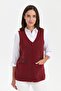 Women's V-Neck Pocket Embroidered Wool Vest V.Red - 4