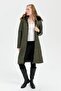 Women's Hooded Fur Long Quilted Coat Green - 7