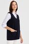 Women's V-Neck Lace Embroidered Wool Vest Dark Blue - 6