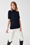 Women's Lycra Short Sleeve Half Fisherman Blouse Dark Navy Blue - 3