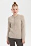 Women's Crew Neck Seamless Zippered Wool Cardigan V.Beige - 2