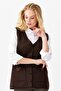 Women's V-Neck Shoulder Pocket Cover Felt Embroidered Button Vest Dark Brown - 3