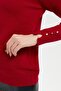 Women's Crew Neck Seamless Wool Sweater with Pockets, Dark Red - 5