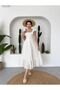 White Scallop Ruffle Neck Buttoned Square Collar Dress - 6