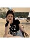 Love Cat مطبوعة باللون الأسود Crop Sevunera