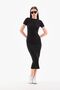 Black Bodycon Short Sleeve Crew Neck Below Knee Ribbed Stretchy Camisole Pencil Dress - 115 cm - 4