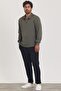 New Season Men's Half Zipper Collared Khaki Green Sweatshirt Mz32024 - 4