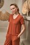 25109 Women's V-Neck Short Sleeve Loose Leg Pajamas Set - 6