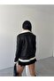 Women's Fur-Trimmed Side-Pocket Long Leather Coat - 3