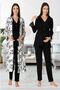 Zerre Bebe Women's Black Long Sleeve Maternity Pajamas Set Dressing Gown Maternity Set