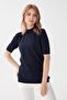 Women's Lycra Short Sleeve Half Fisherman Blouse Dark Navy Blue - 6
