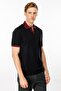 Men's Polo Collar T-Shirt with Striped Sleeves and Collar, Black