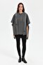 Women's Hooded Wool Poncho with Felt Embroidery on the Front and Zipper, Smoked