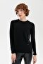 Women's Crew Neck Seamless Pocketed Wool Sweater Black - 7