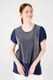 Women's Crew Neck Short Sleeve Shiny Fabric Blouse Navy Blue - 8