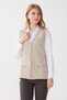 Women's Steel Knit Pocket Zippered Plain Knitwear Vest Beige - 7