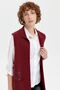 Women's Polo Neck Open Front Embroidered Long Wool Vest V.Red - 8
