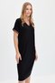 Women's V-Neck Collar and Sleeve Colored Combed Cotton Dress Black - 5