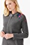 Women's Stand Collar Shoulder Embroidered Long Cardigan Smoked - 6