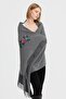 Women's Knitwear Brass Knitted Embroidered Wool Shawl Smoked - 7