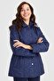 Women's Hooded, Lace-Waist Quilted Coat Navy Blue - 6