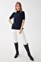 Women's Lycra Short Sleeve Half Fisherman Blouse Dark Navy Blue - 2