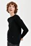 Women's Crew Neck Seamless Pocketed Wool Sweater Black - 8