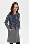 Women's Stand Collar Floral Long Wool Cardigan Smoked - 2